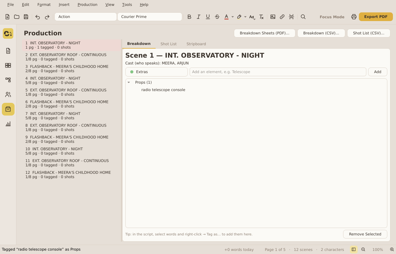 Scene Cutter Clacking Cut To: · free screenwriting for Windows