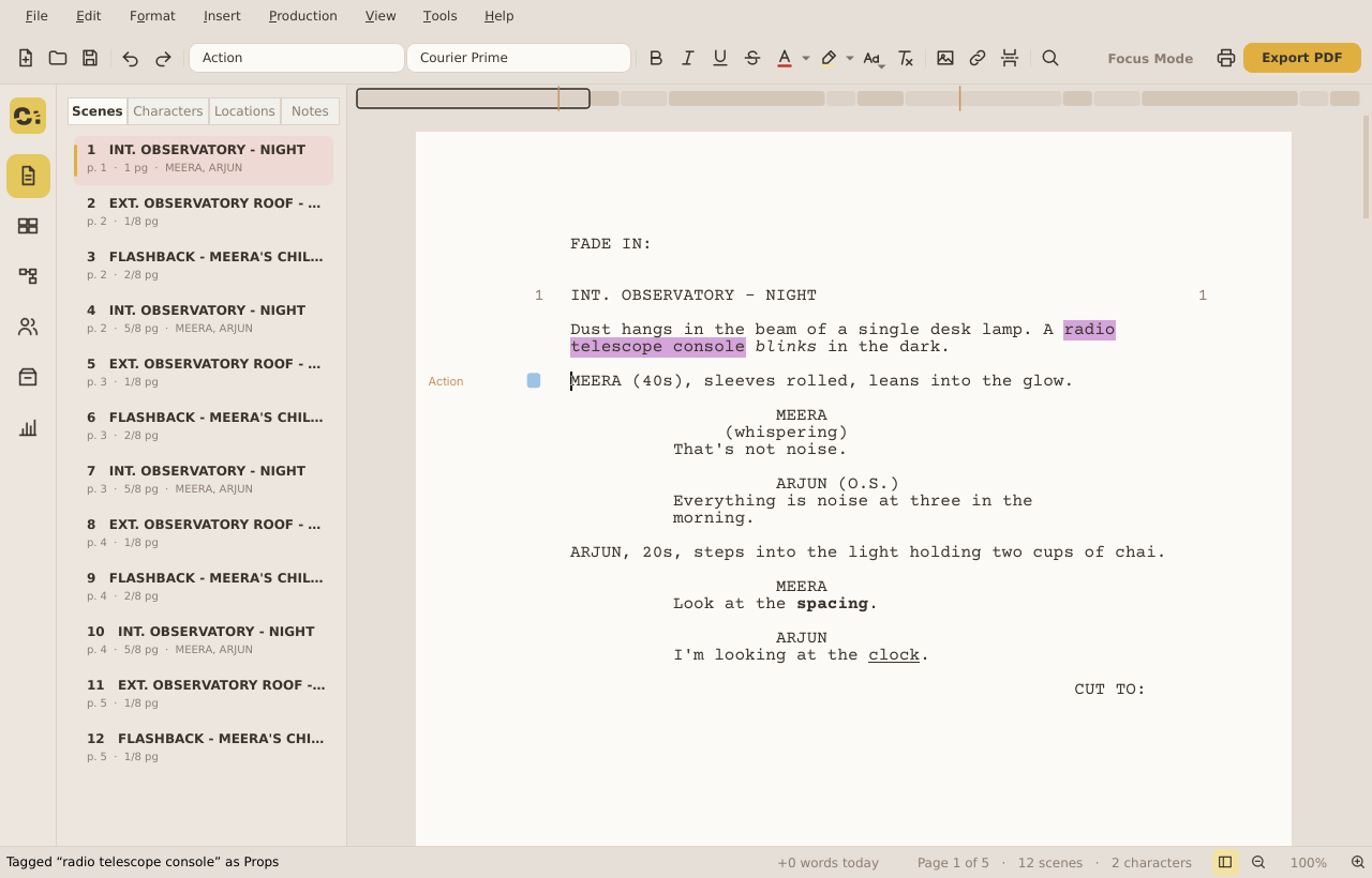 Scene Cutter Clacking Cut To: · free screenwriting for Windows